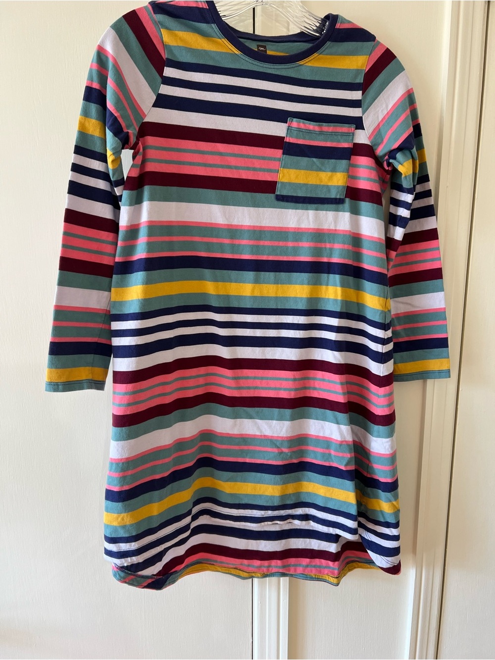 Tea Collection Navy, Pink, Yellow & Teal Striped Long Sleeve Dress